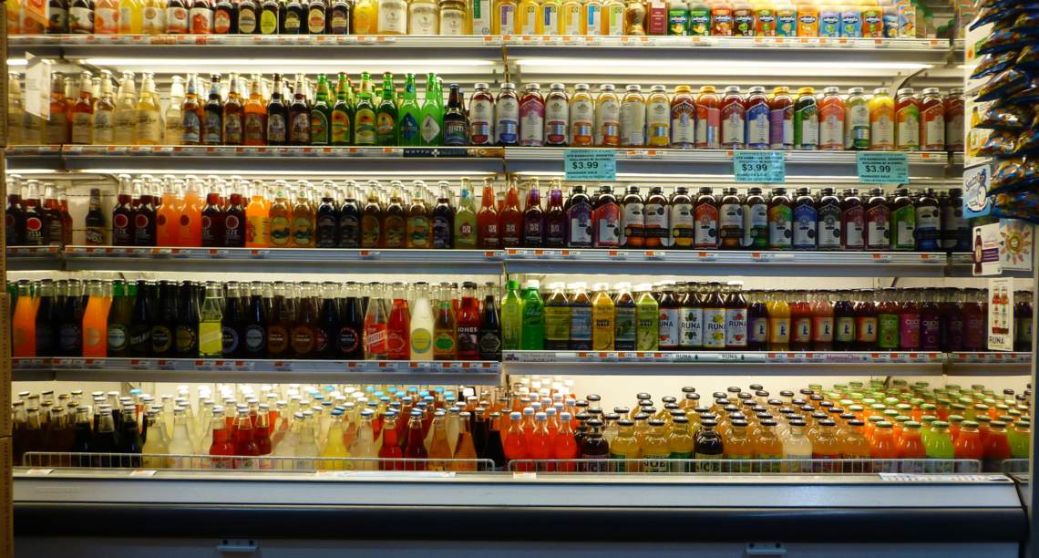 A range of sodas in an American supermarket