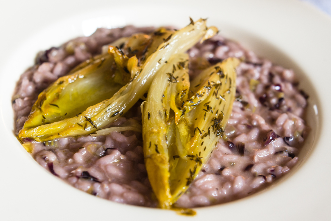 A risotto with radicchio and caramelized endives 